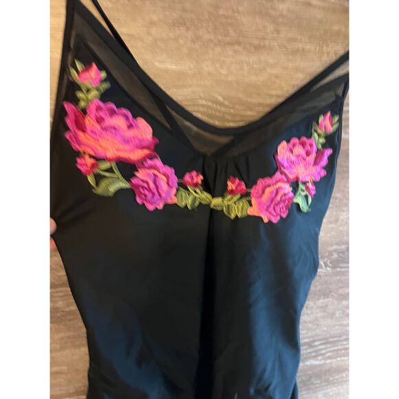 Swimsuit One Piece size Large Black New Embroidered - Picture 2 of 5
